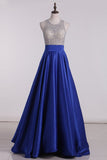 Halter Party Dresses Beaded Bodice Satin A Line Open Back