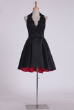 Halter Satin With Applique And Beads Mini Hoco  Dresses Rjerdress