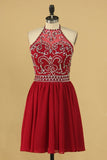 Halter With Beading Hoco Dresses Chiffon A Line Rjerdress