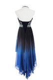 High Low A Line Halter Beaded Bodice Prom Dresees Chiffon Rjerdress