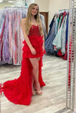 High Low A Line Prom Dresses Tulle Sweetheart With Beadings Rjerdress