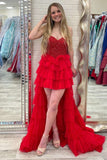 High Low A Line Prom Dresses Tulle Sweetheart With Beadings