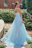 High Low Spaghetti Straps Tulle Prom Dresses With 3D Flowers Evening Dresses Rjerdress