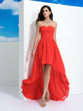 High Low Sweetheart A Line Pleated Bodice Flowing Chiffon Prom Dress
