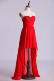 High Low Sweetheart A Line Pleated Bodice Flowing Chiffon Prom Dress Rjerdress