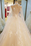 High Neck Bridal Dresses A Line With Beading Appliques Court Train Tulle Lace Up Rjerdress