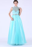 High Neck Formal Dresses Tulle & Lace With Beading A Line