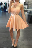 High Neck Homecoming Dresses A Line Satin With Applique Short/Mini Rjerdress