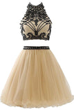 High Neck Open Back Tulle With Beading Homecoming Dresses A Line Rjerdress