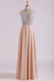 High Neck Party Dresses A Line Chiffon Sweep Train Rjerdress