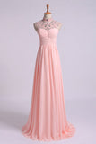 High Neck Party Dresses A-Line Chiffon With Beads And Ruffles