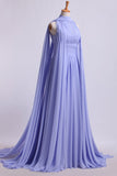 High Neck Pleated Bodice Party Dresses A-Line Chiffon Sweep Train Rjerdress