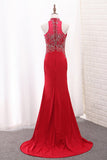 High Neck Spandex Party Dresses Mermaid With Beading Sweep Train Rjerdress