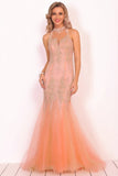 High Neck Tulle With Applique Mermaid Formal Dresses Sweep Train