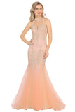 High Neck Tulle With Applique Mermaid Formal Dresses Sweep Train Rjerdress