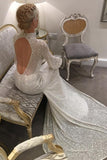 High Neckline Open Back Sheath Long Simple Wedding Dresses With Sleeves Rjerdress
