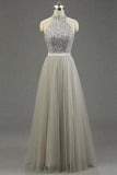 High Quality Long Prom Gown Tulle Ruffled Bridal Dress Princess Light Grey Gray Prom Gowns RJS671 Rjerdress