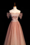 High Quality Tulle Prom Dresses A Line Off The Shoulder With Beading Lace Up Rjerdress