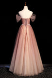 High Quality Tulle Prom Dresses A Line Off The Shoulder With Beading Lace Up Rjerdress