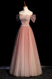 High Quality Tulle Prom Dresses A Line Off The Shoulder With Beading Lace Up