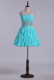 Hoco Dress A Line Mini With Tiered Chiffon Skirt Beaded Rjerdress