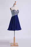 Hoco Dress Dark Royal Blue Beaded Sweetheart Short/Mini A Line/Princess Chiffon Rjerdress