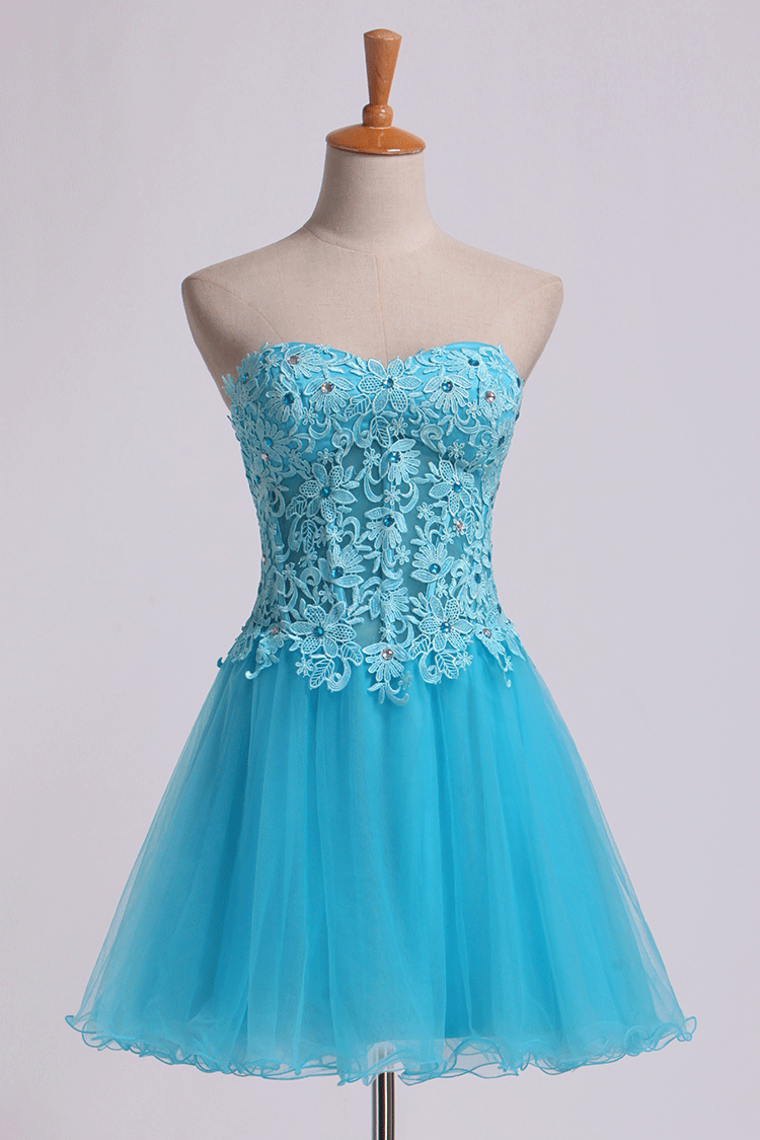 Hoco Dress Sweet Short/Mini A Line Tulle Skirt With Applique And Beads Rjerdress