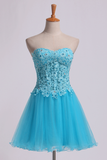Hoco Dress Sweet Short/Mini A Line Tulle Skirt With Applique And Beads Rjerdress