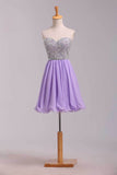 Hoco Dresses A Line Short/Mini Sweetheart Chiffon With Beads Color Lilac