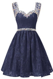 Hoco Dresses A Line Straps Lace With Beading Short/Mini