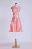 Hoco Dresses Bateau A-Line Short/Mini Lace With Applique And Sash
