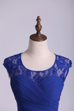 Hoco Dresses Dark Royal Blue A Line Short Square Neckline Open Back Lace & Chiffon Rjerdress