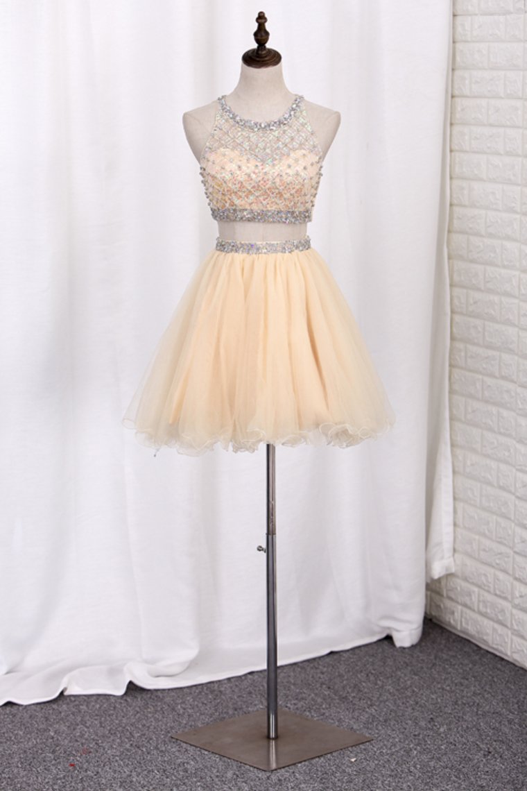 Hoco Dresses Scoop A-Line Beaded Bodice Tulle Short/Mini Rjerdress