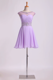 Hoco Dresses Scoop A Line Beaded Neckline&Waistline Short/Mini Chiffon Rjerdress