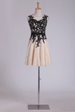 Hoco Dresses Scoop A Line Short With Applique & Sash Lace Rjerdress