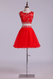 Hoco Dresses Scoop Tulle Mini With Beading & Applique Two Pieces