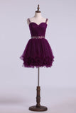 Hoco Dresses Sweetheart Tulle With Ruffles And Beading Mini Rjerdress