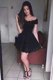 Homecoming Dresses A-Line Off-The-Shoulder Black Lace Rjerdress