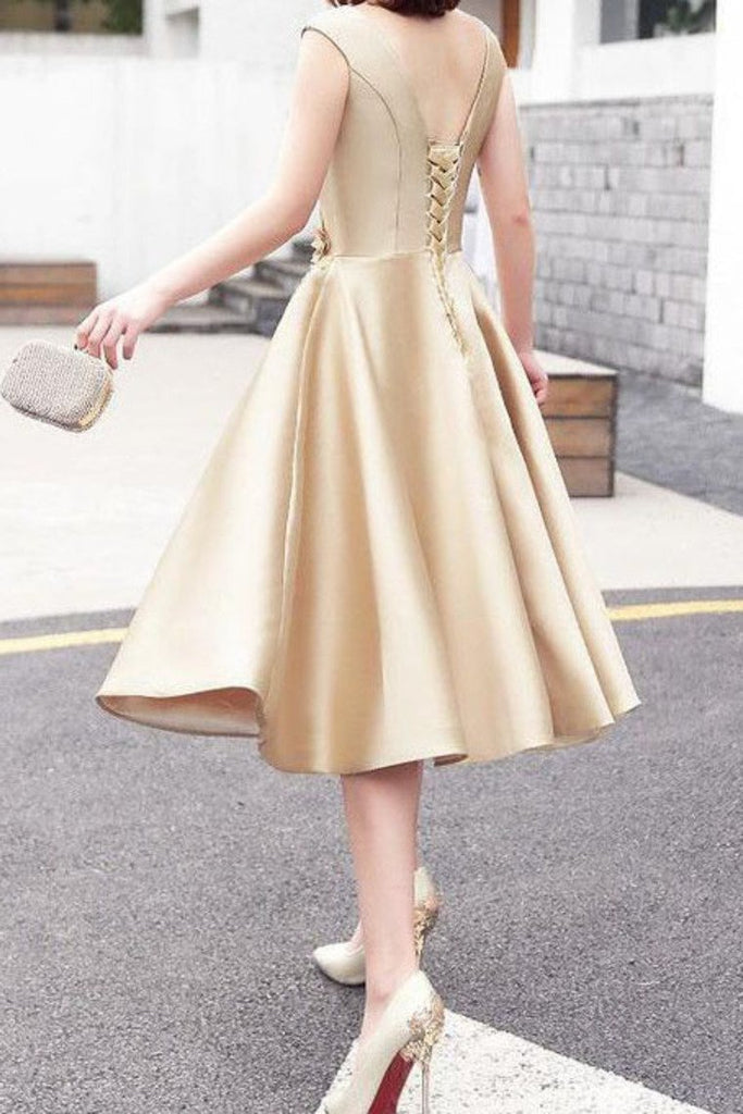 Homecoming Dresses A Line Scoop Satin With Applique Lace Up Rjerdress