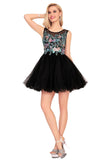 Homecoming Dresses A-Line Scoop Short/Mini Tulle With Beads&Appliques Rjerdress