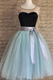 Homecoming Dresses A Line Scoop With Sash/Ribbon Knee Length Tulle Skirt Rjerdress