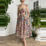 Homecoming Dresses A Line Straps Tulle Embroidery Flower Tea Length