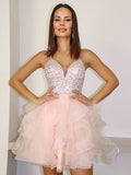 Homecoming Dresses A Line V Neck Tulle With Beading Short/Mini