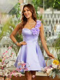 Homecoming Dresses Ball Gown One-Shoulder Knee-Length Satin With Handmade Flowers Rjerdress