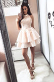 Homecoming Dresses High Neck A Line Satin With Applique Short/Mini Rjerdress