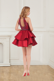 Homecoming Dresses High Neck A Line Satin With Beading Mini Rjerdress