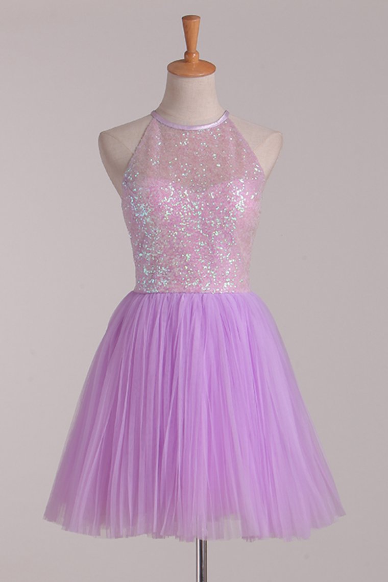 Homecoming Dresses Open Back Scoop Sequined Bodice Tulle Short/Mini Rjerdress