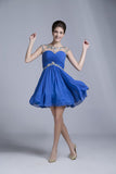 Homecoming Dresses Short/Mini Rulffled&Beaded Chiffon Dark Royal Blue Rjerdress