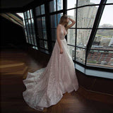 Honorable Deep V-Neck Court Train Pink Backless Prom Dresses with Sequins RJS748 Rjerdress
