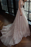 Honorable Deep V-Neck Court Train Pink Backless Prom Dresses with Sequins RJS748 Rjerdress